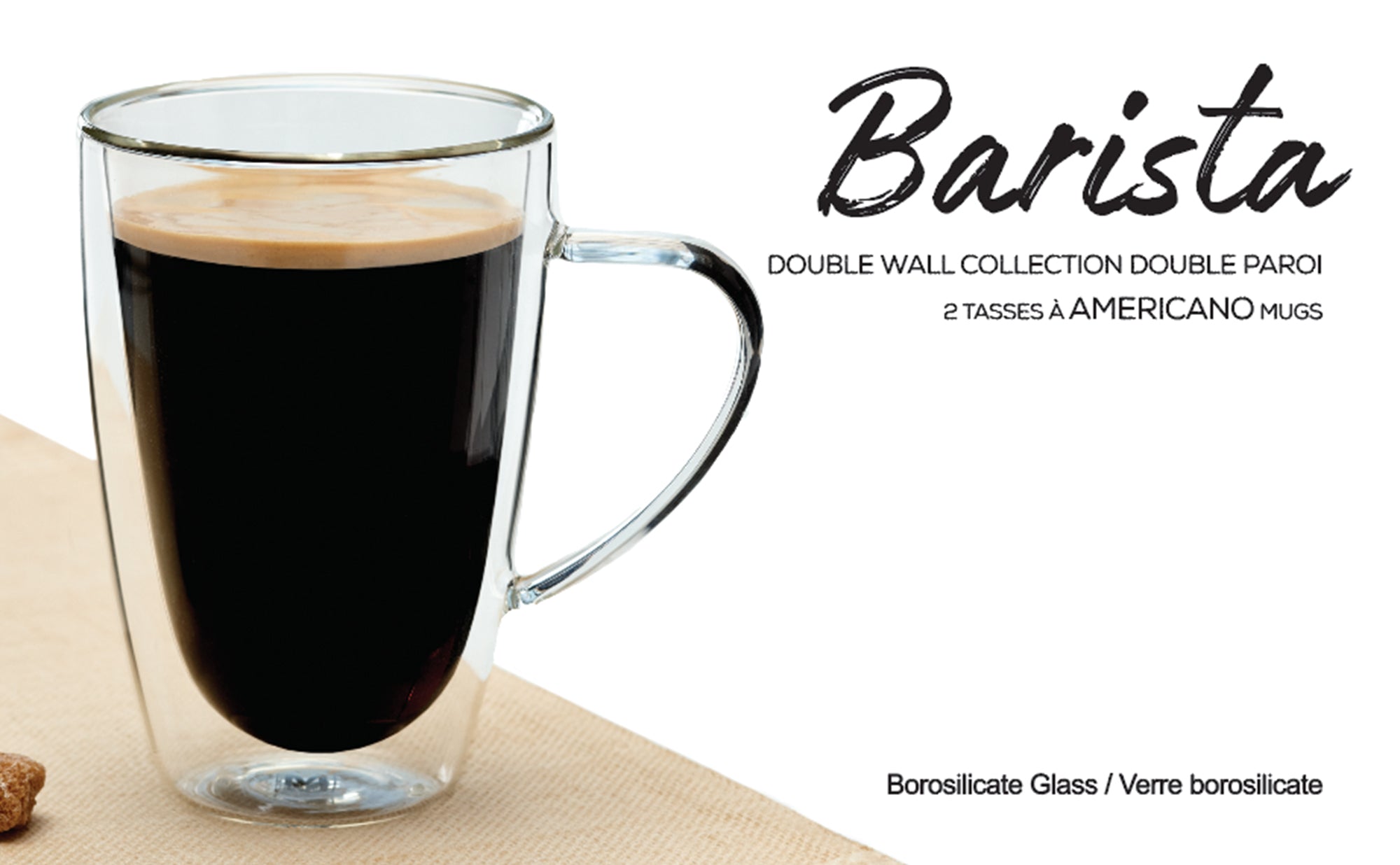 Insulated Double-Wall Glass Coffee Tea Hot or Cold Beverage Mug 4 Piece Set 350ml, Barista 