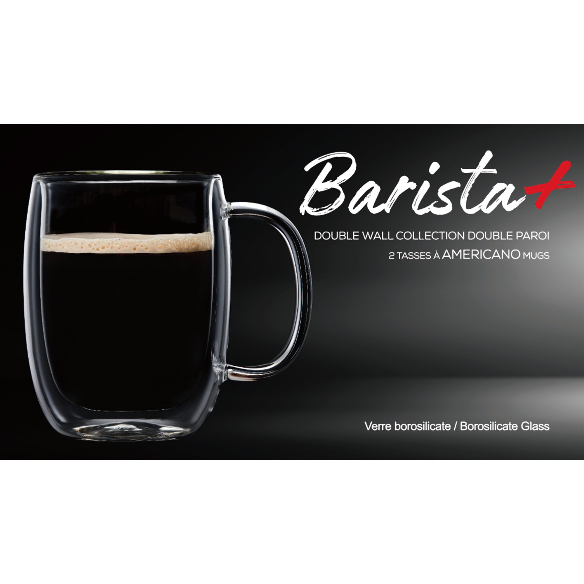 Insulated Double-Wall Glass Coffee Tea Hot or Cold Beverage Mug 4 Piece Set 350ml, Barista 