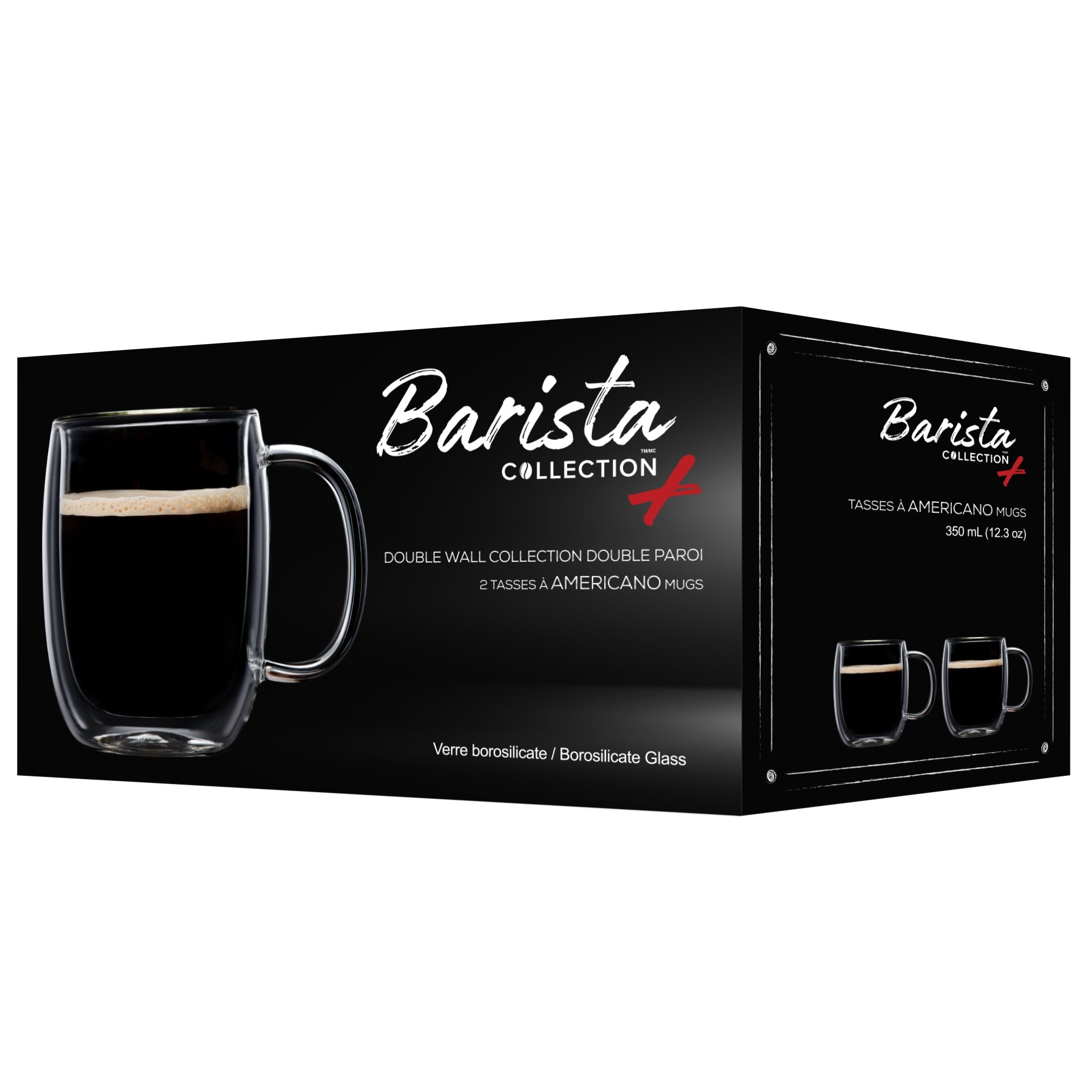 Insulated Double-Wall Glass Coffee Tea Hot or Cold Beverage Mug 4 Piece Set 350ml, Barista 