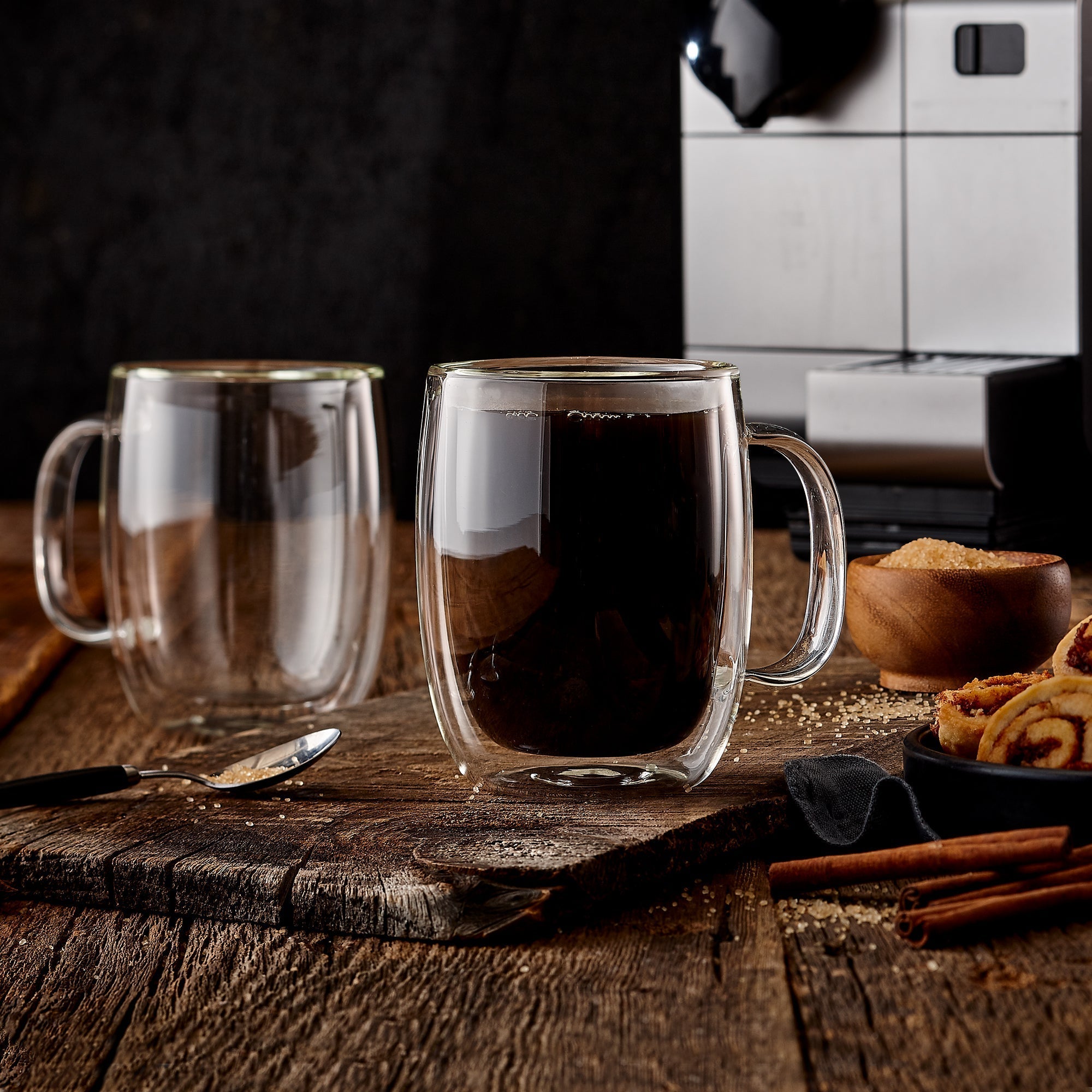 Insulated Double-Wall Glass Coffee Tea Hot or Cold Beverage Mug 4 Piece Set 350ml, Barista 