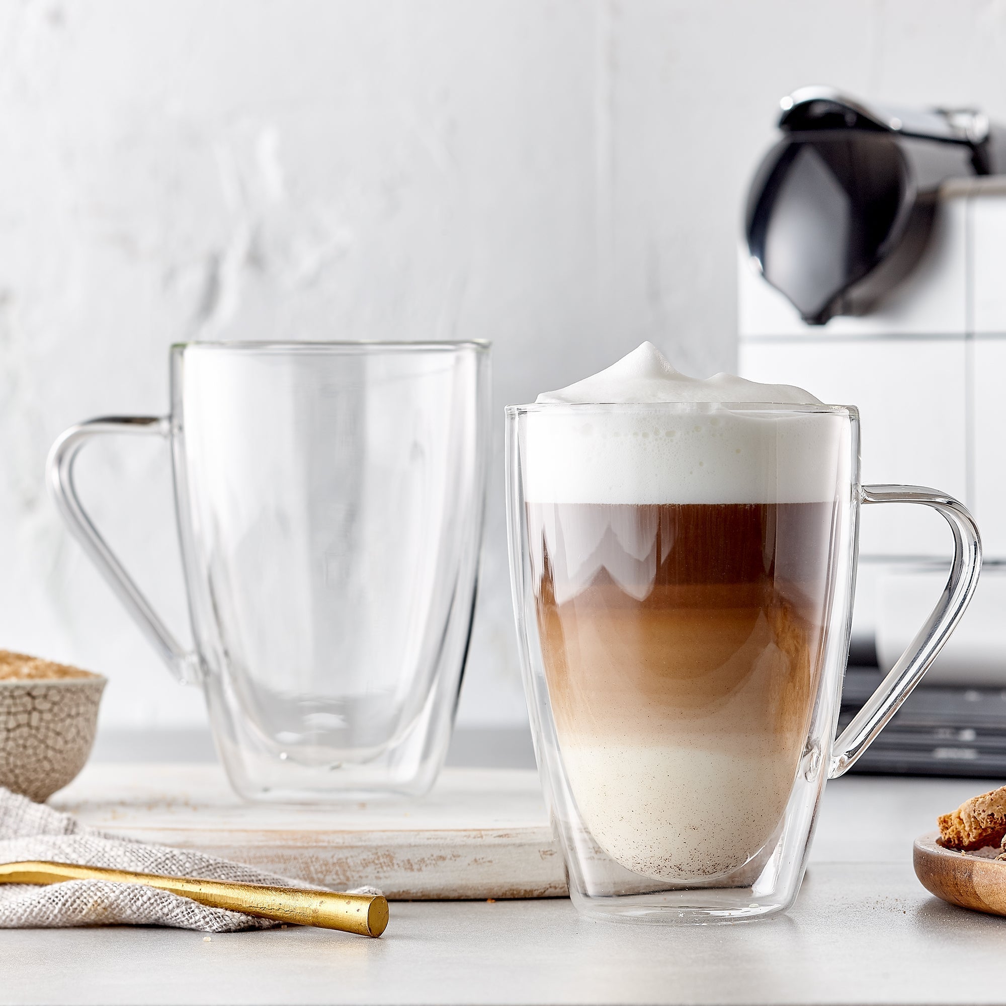 Insulated Double-Wall Glass Coffee Tea Hot or Cold Beverage Mug 4 Piece Set 435ml, Barista 