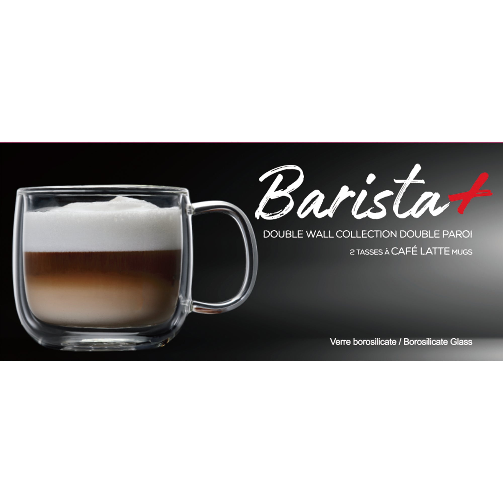 Insulated Double-Wall Glass Coffee Tea Hot or Cold Beverage Mug 4 Piece Set 475ml, Barista 