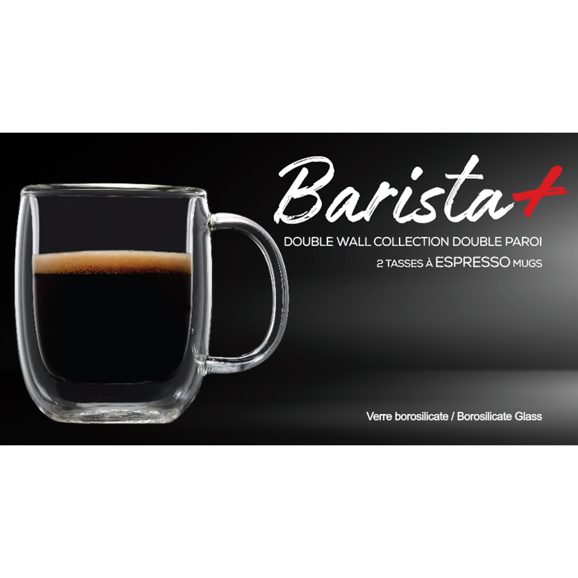 Insulated Double-Wall Glass Coffee Tea Hot or Cold Beverage Mug 4 Piece Set 80ml, Barista 