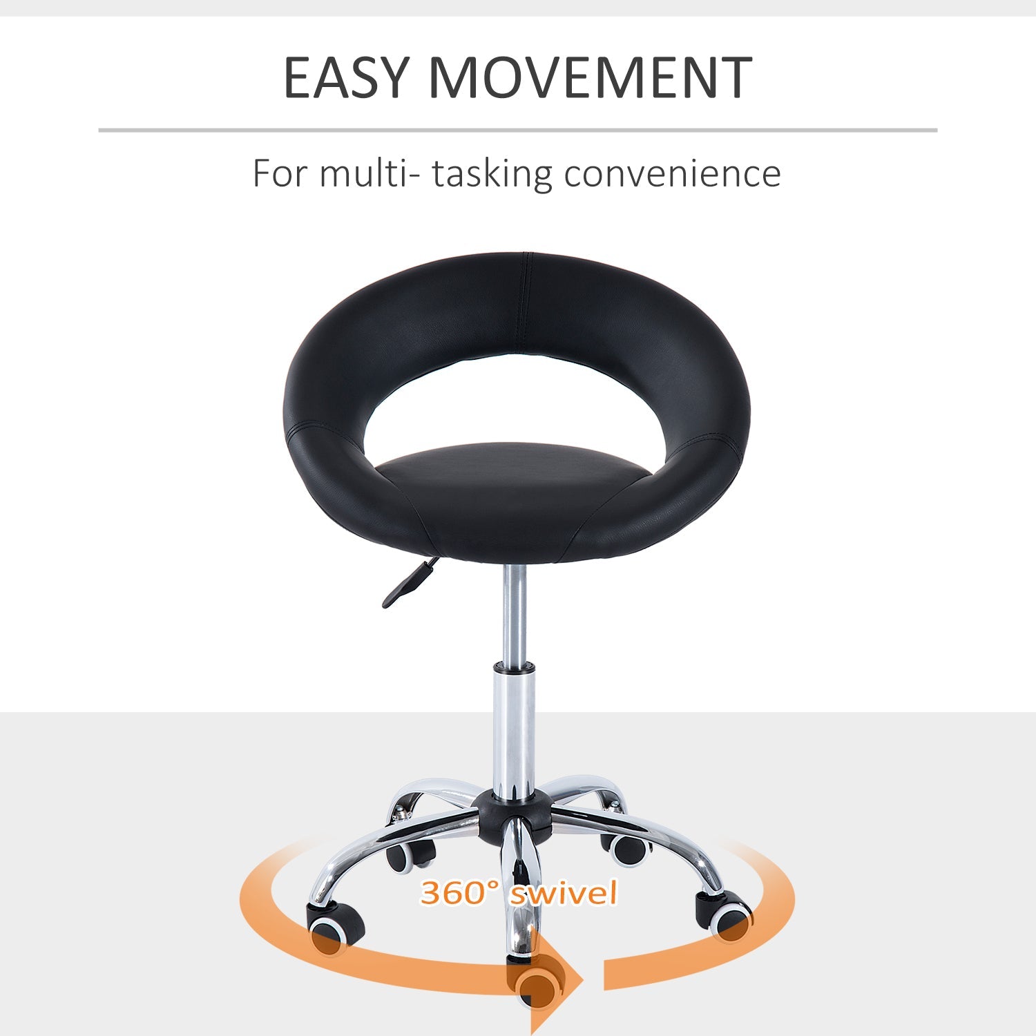 HOMCOM Sleek Swivel: Black and Chrome Hydraulic Moon Salon Stool, Rolling Chair for Massage, Spa, Tattoo, Pub, Bar 