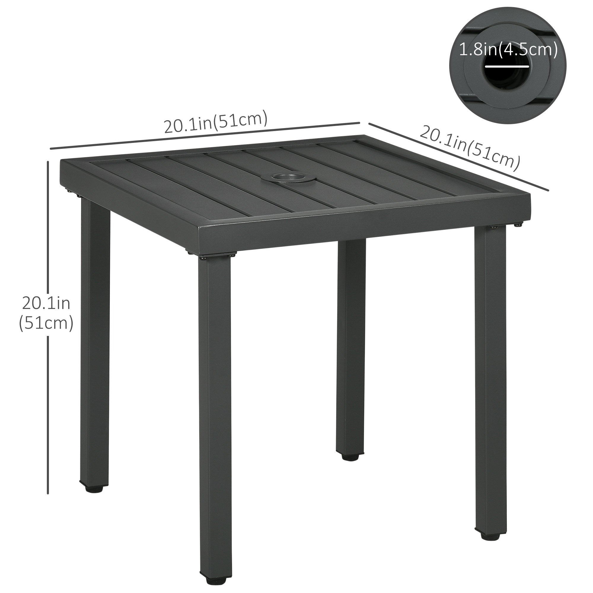 Outsunny Patio Side Table with Umbrella Hole Steel Frame Small Coffee Table Gray 