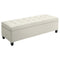 Rectangular Entry Bench, Tufted Upholstered Linen Fabric Wood Feet Storage Ottoman Bench, Beige