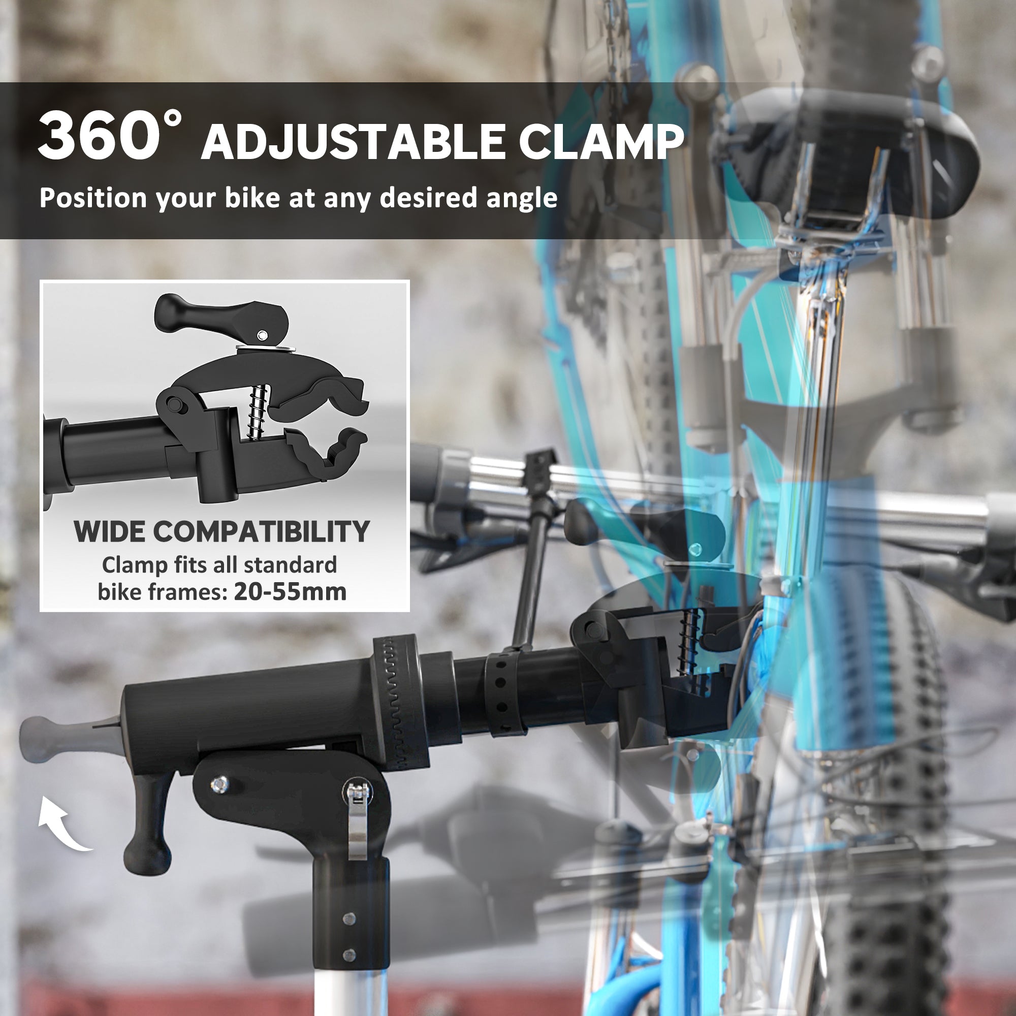 HOMCOM Bicycle Repair Stand (Max 88 lbs), Bike Fixing Stand, Height Adjustable, Foldable and 360° Rotatable for Road Bike, Mountain Bike, E-Bike 