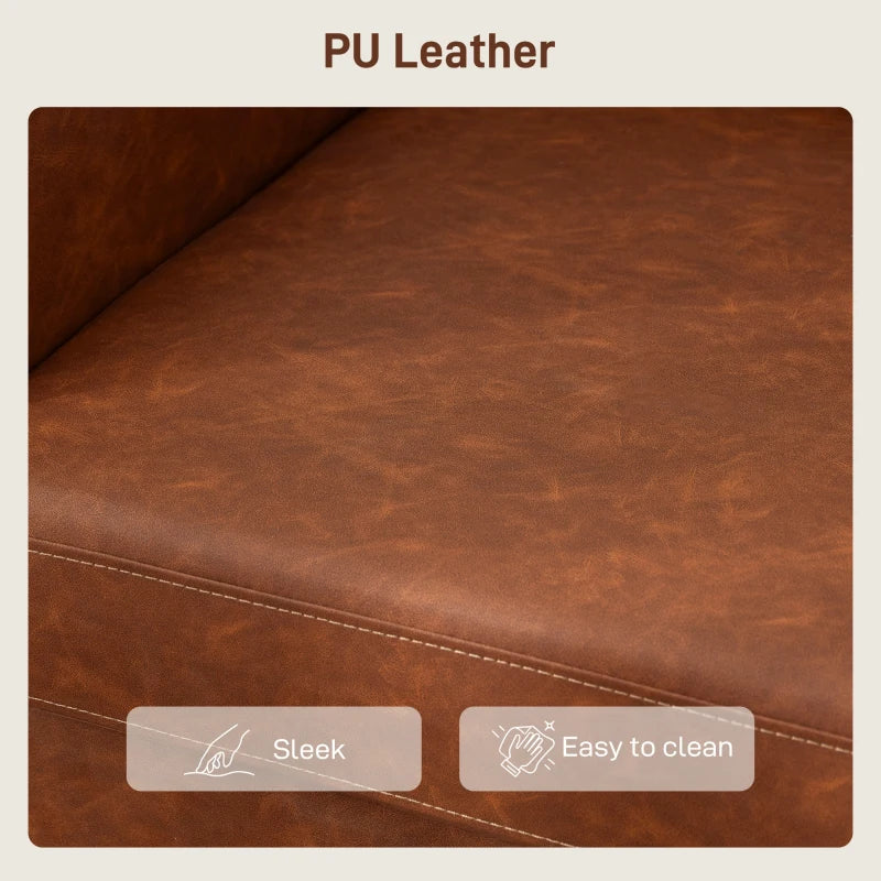 55" Loveseat Sofa, Small 2 Seater Couch with Solid Wood Legs, Modern PU Leather Upholstered Sofa for Small Spaces, Brown