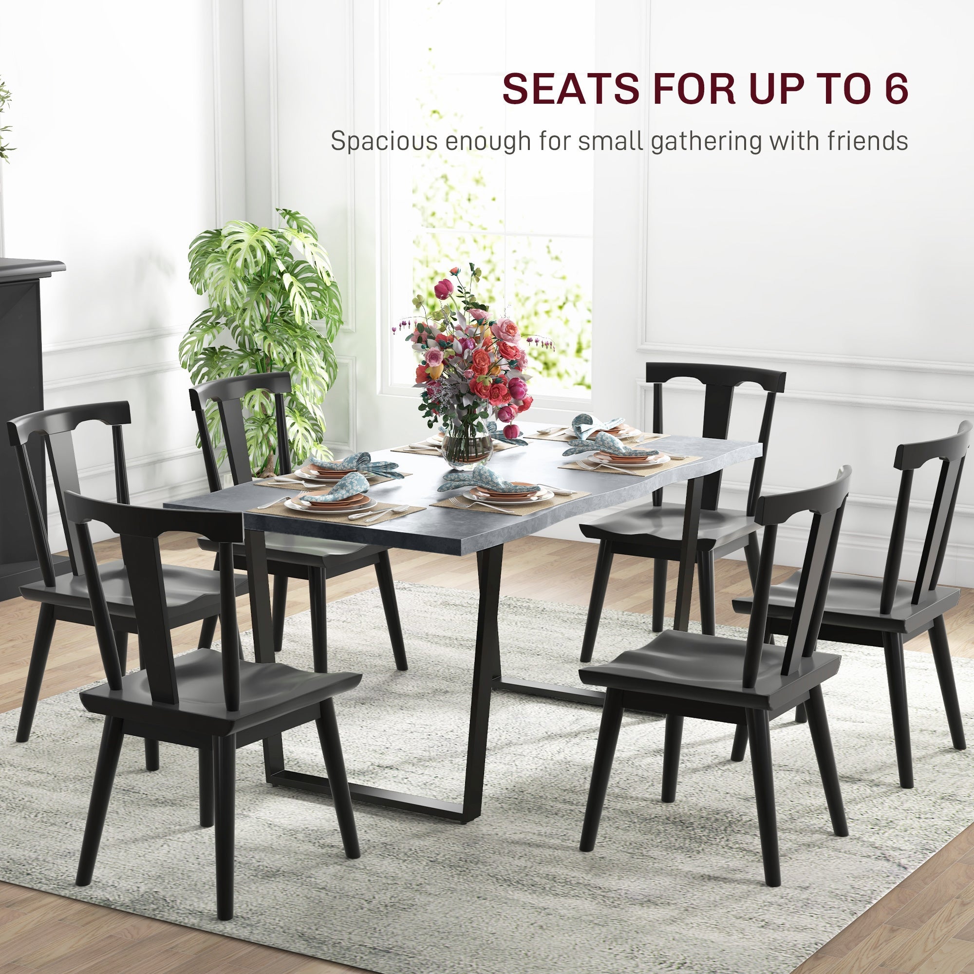 HOMCOM 63" Industrial Wave Edge Dining Table Steel Legs for 6 People Cement Grey 