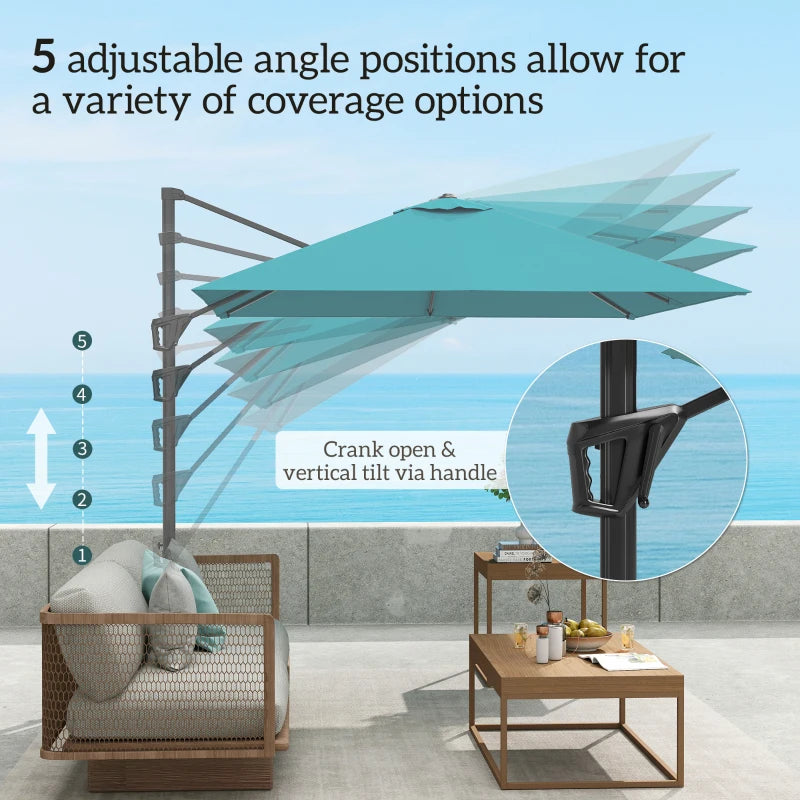 8'x8' Square Patio Hanging Offset Umbrella, Outdoor Cantilever Parasol w/ Cross Base, Blue