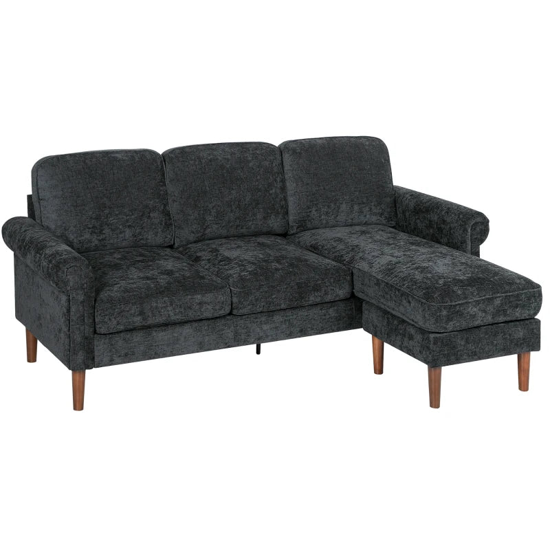 L Shape Sofa, Modern Sectional Couch with Changeable Chaise Lounge, Wooden Legs, Corner Sofa for Living Room, Black