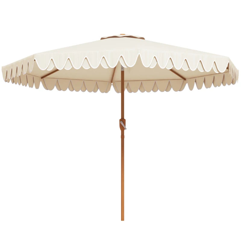 9 ft Patio Umbrella with Push Button Tilt and Crank, Double-ruffled Outdoor Market Table Umbrella Parasoll, Cream White