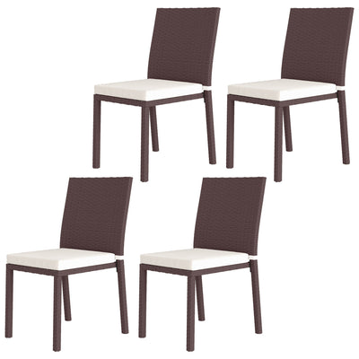 Outsunny Patio Dining Chairs Set of 4, All Weather Wicker Armless Outdoor Chairs with Steel Frame for Garden, Backyard, Beige 