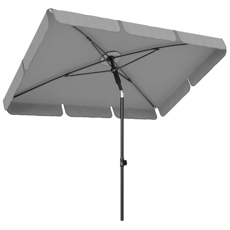 6' x 4' Patio Umbrella with Tilt, Rectangular Outdoor Umbrella for Garden, Grey