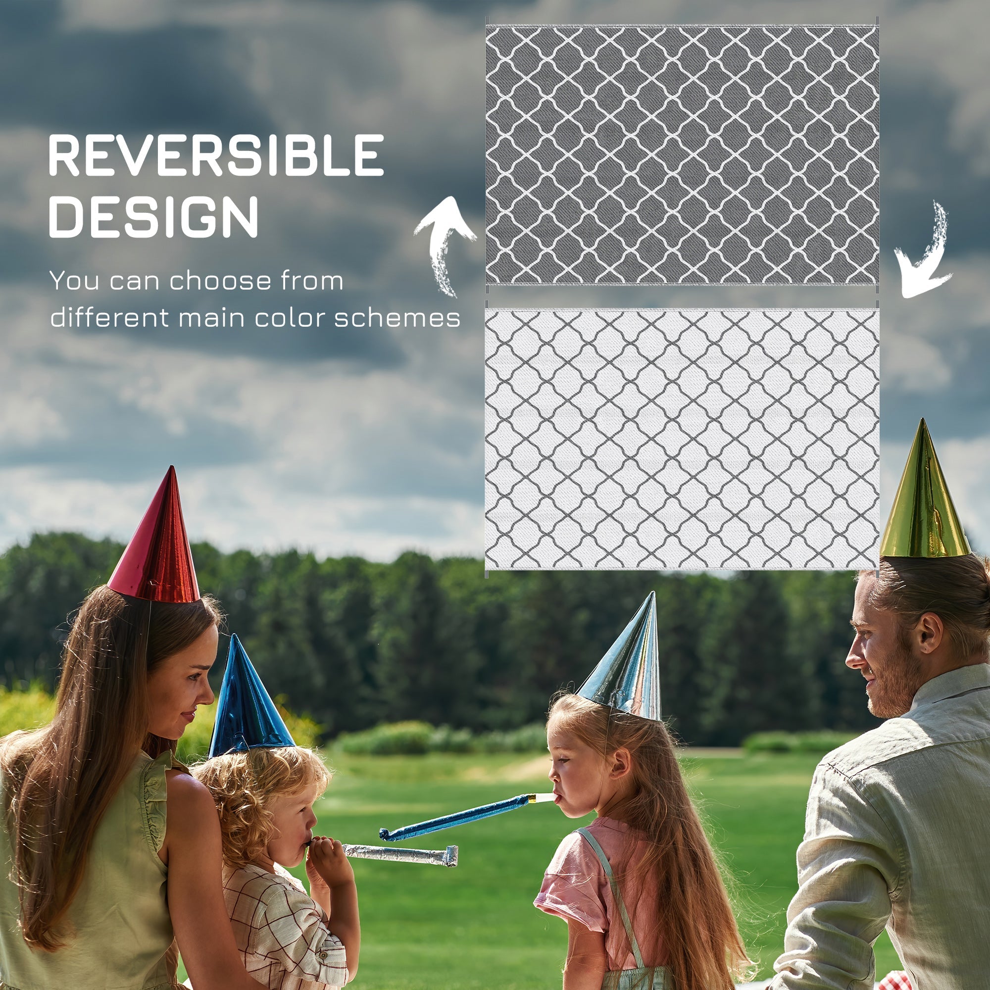 Outsunny Waterproof  Outdoor Rug, 6' x 9' RV Rug Reversible Mat for Backyard, Deck, Picnic, Beach, Camping, Grey & White Net 