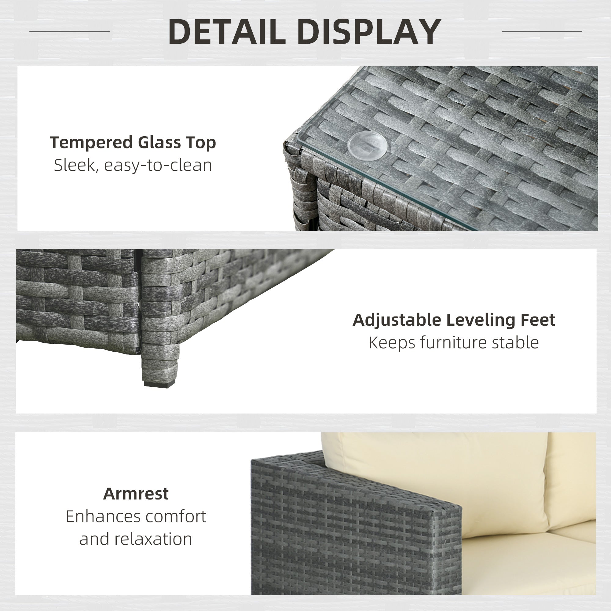 Outsunny Rattan Wicker 3-Piece Patio Set, Outdoor Conversation Furniture with Loveseats, Coffee Table, Beige Cushions 