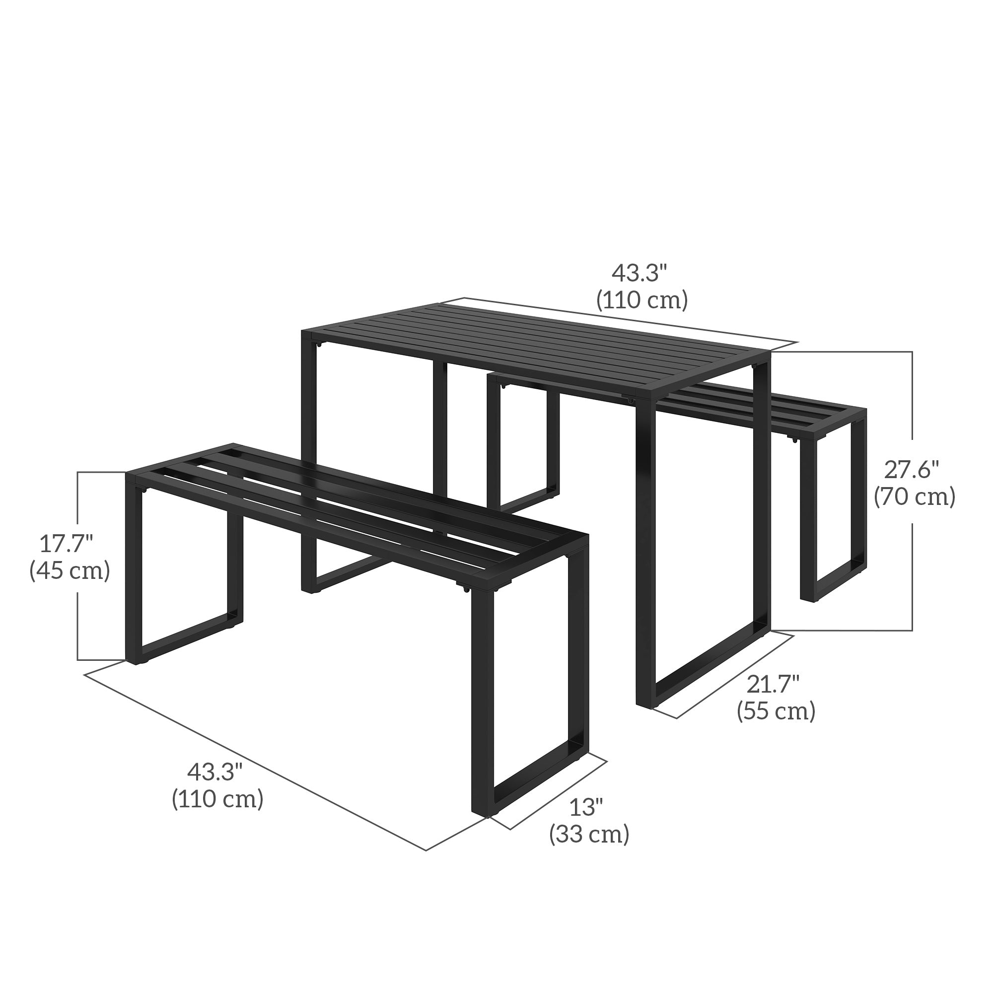 Outsunny 3-Piece Metal Outdoor Picnic Table Set, Durable Garden Patio Furniture with 2 Benches, Black 