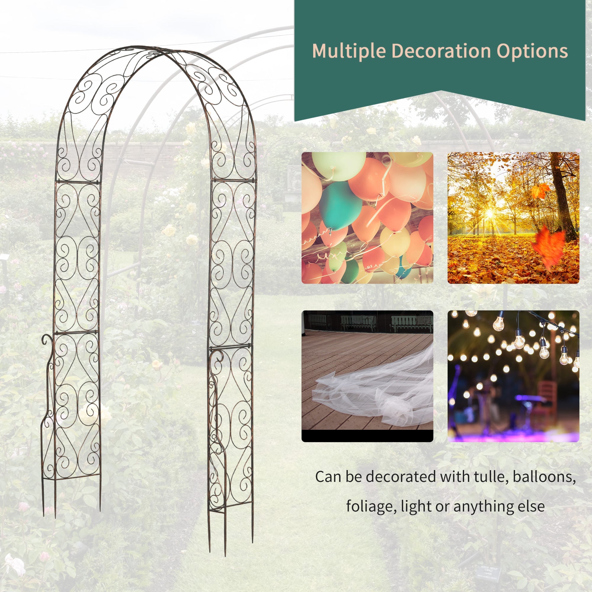 Outsunny 7.5ft Garden Metal Arch Outdoor Walkway Arbor for Decorative Climbing Vine Plants Patio Lawn, Black 
