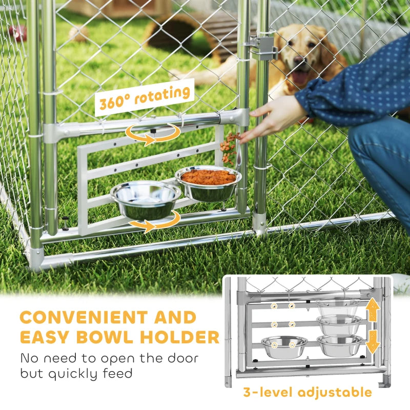 Outdoor Dog Run w/ Adjustable & Rotating Bowls, Water-Resistant UV-Resistant Cover, Secure Lock, 19.7' x 7.5' x 5.2'