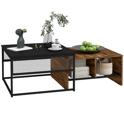 HOMCOM Coffee Table Set of 2 Industrial Nesting Tables Square Coffee Table and Narrow Sofa Side Table for Living Room 