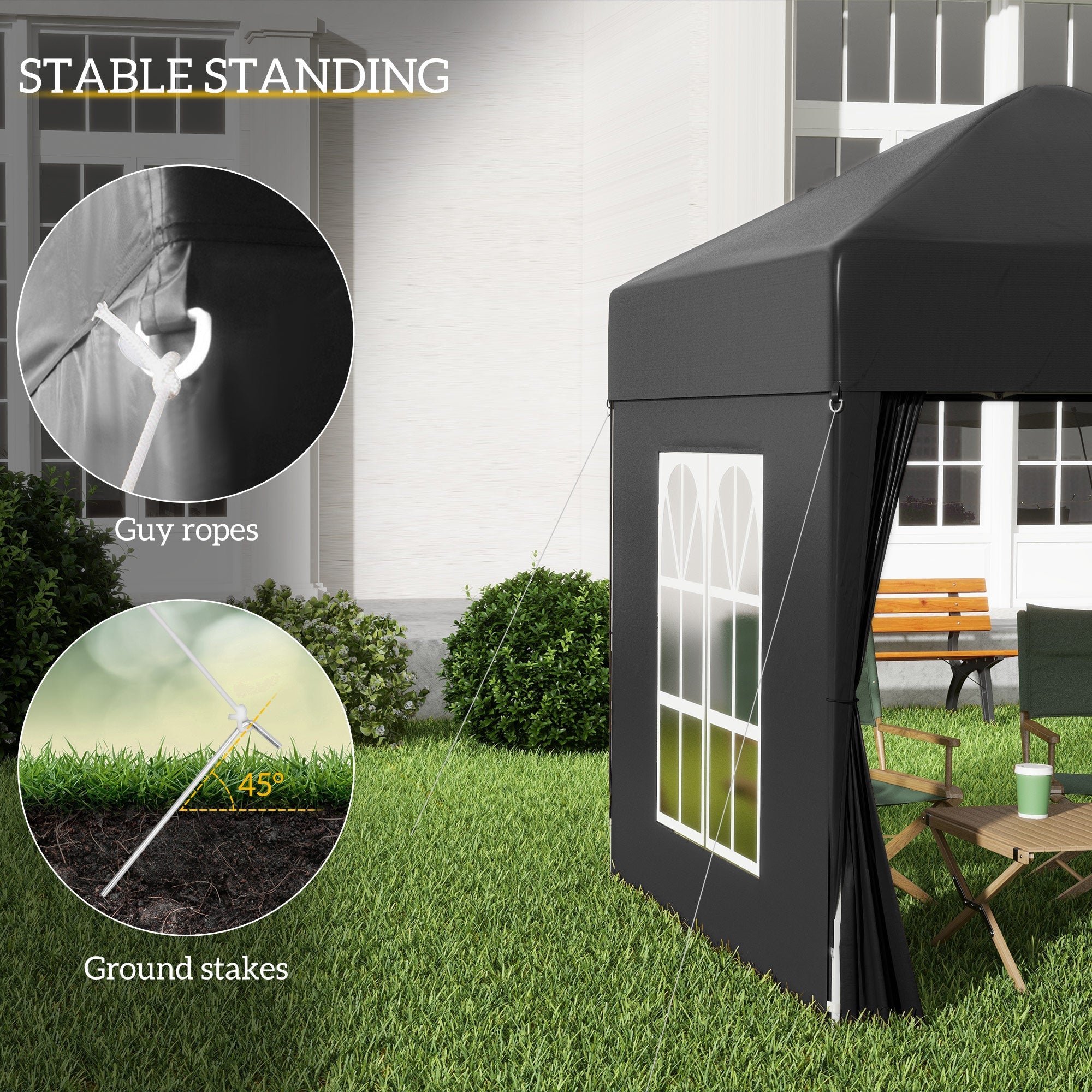 Outsunny 6.6x6.6ft Easy Pop Up Party Tent with Side Walls - Outdoor Folding Gazebo, Black 