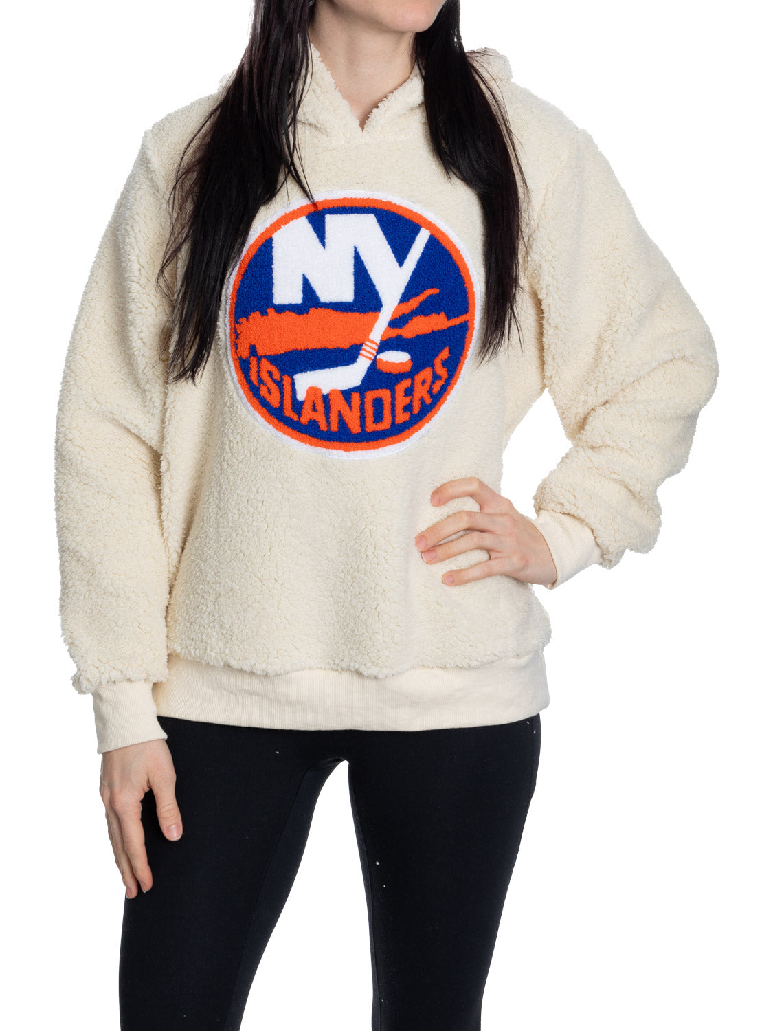 New York Islanders Ladies Sherpa Hoodie with Premium Chenille Logo 