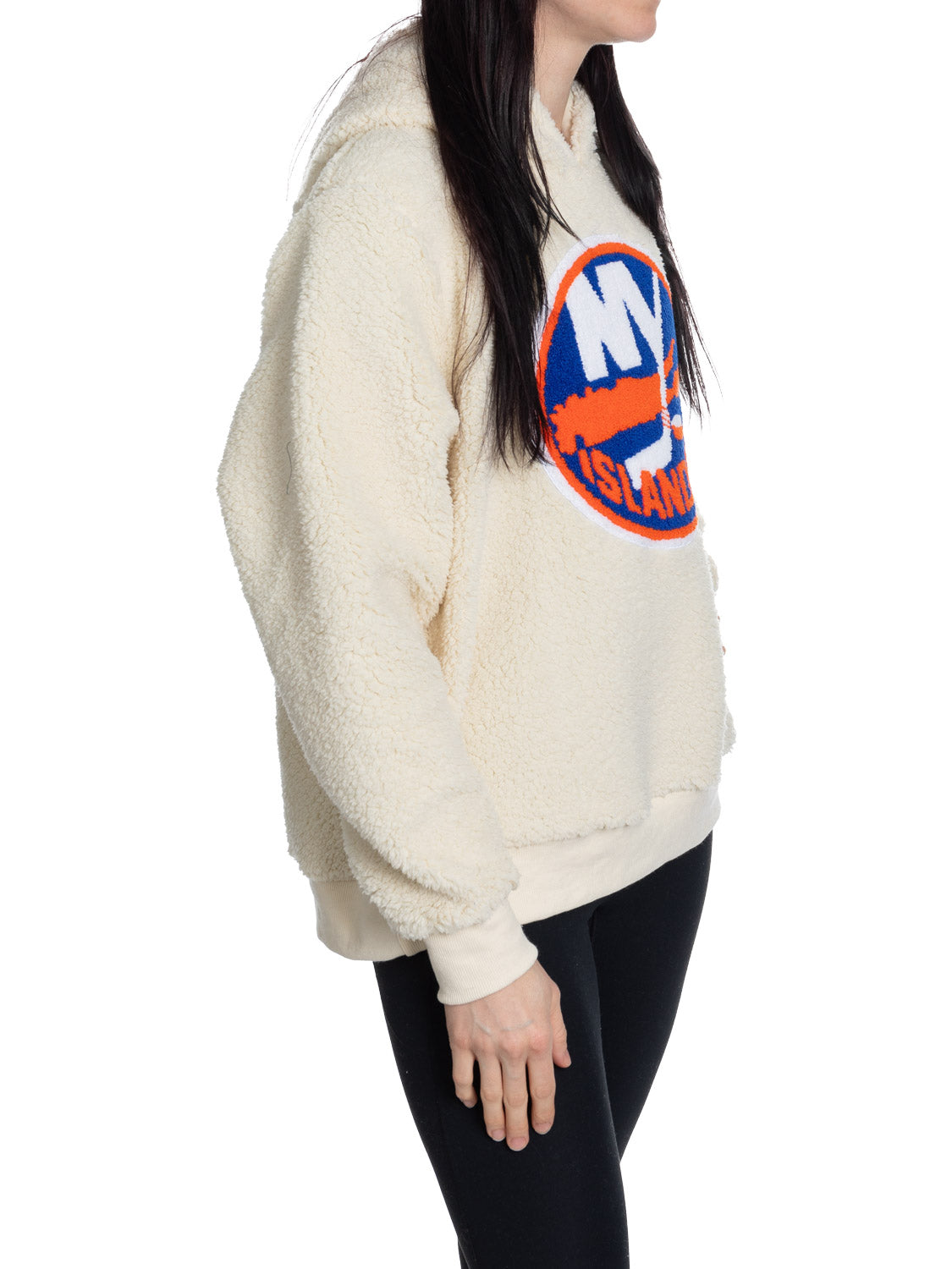 New York Islanders Ladies Sherpa Hoodie with Premium Chenille Logo 