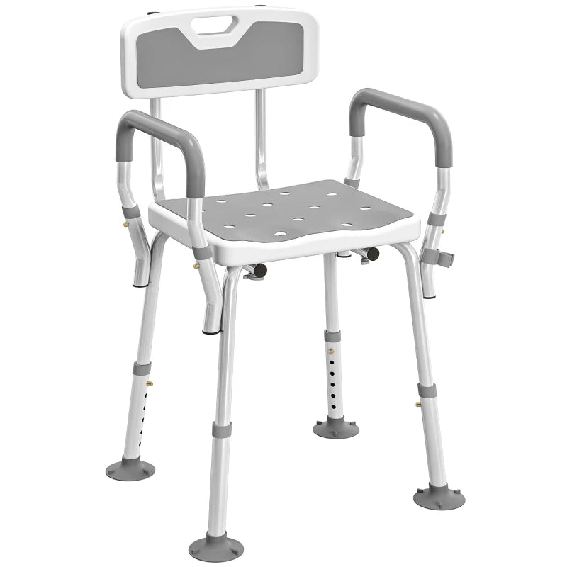 Adjustable Shower Chair with Arms Back and Padded Seat, Light Grey