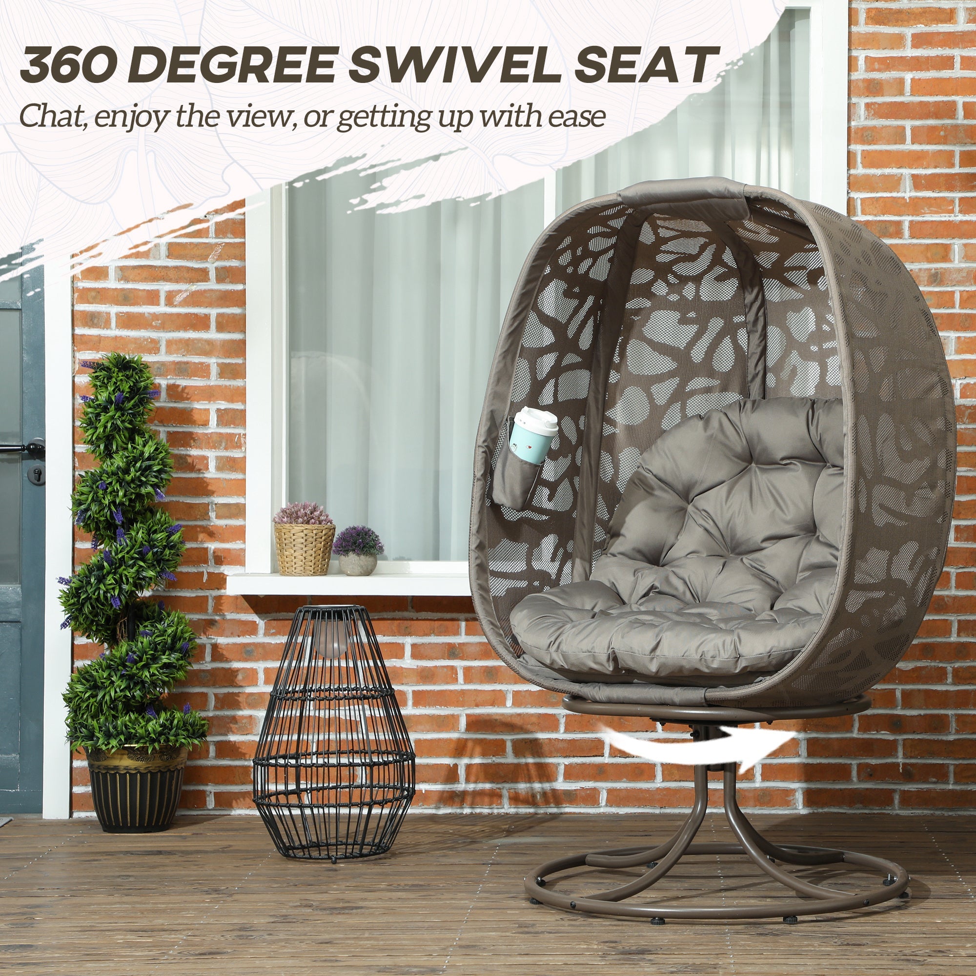 Outsunny Swivel Egg Chair Outdoor, Lounge Chair with Cushions and Foldable Basket Seat for Backyard, Garden and Living Room 