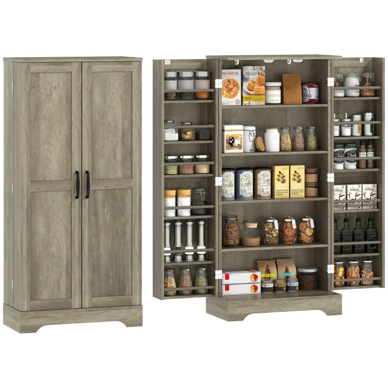 50" Pantry Storage Cabinet, Farmhouse Kitchen Pantry Cabinet with Doors, Adjustable Shelves, Distressed Grey