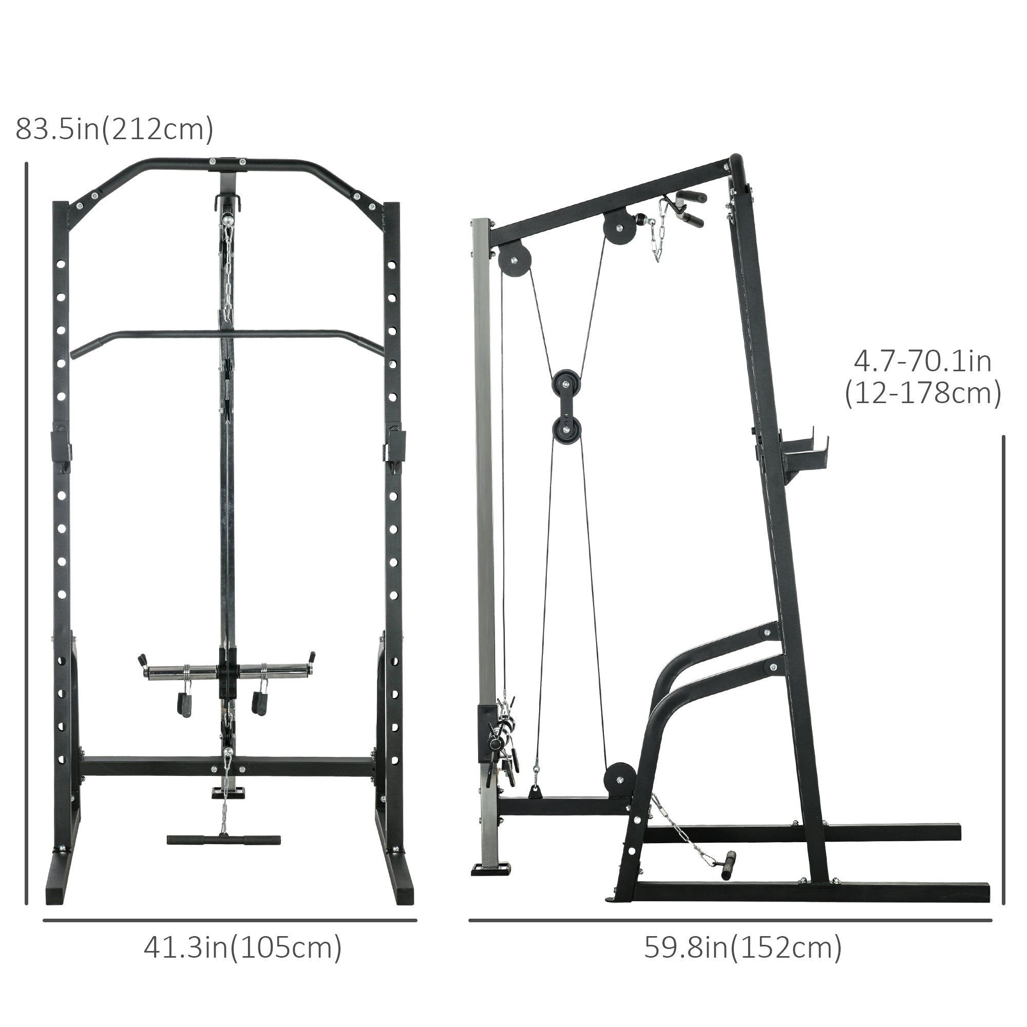 Soozier Complete Power Cage with 15-Level Squat Rack, Cable Pulley, Pull & Push-up Stand for Strength Training 