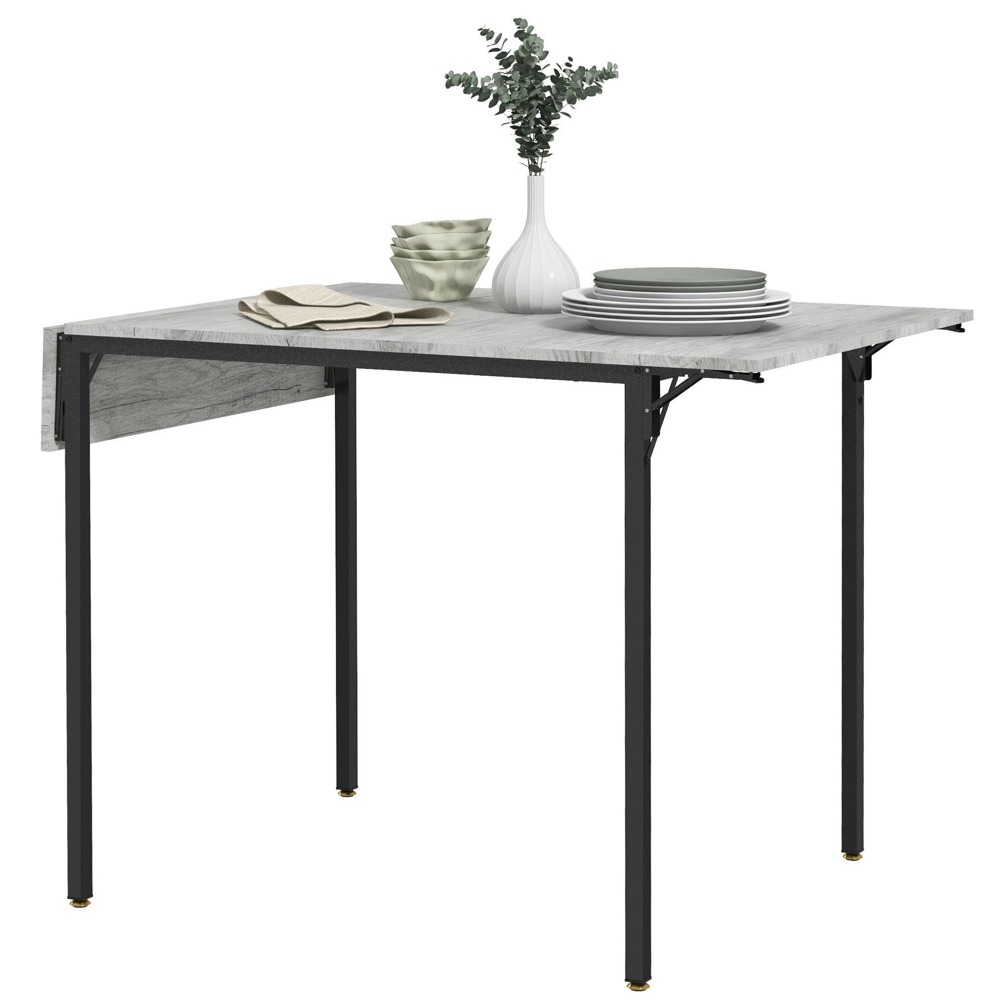 HOMCOM Drop Leaf Folding Extendable Dining Table Small Space Kitchen 2 to 4 People Grey 