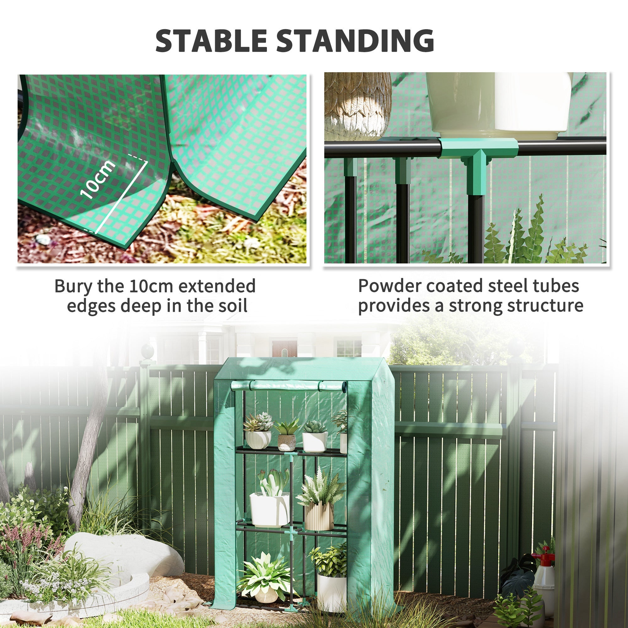 Outsunny Mini Greenhouse with 3 Tier Shelves, 3 Roll-Up Doors for Indoor Outdoor, Green 