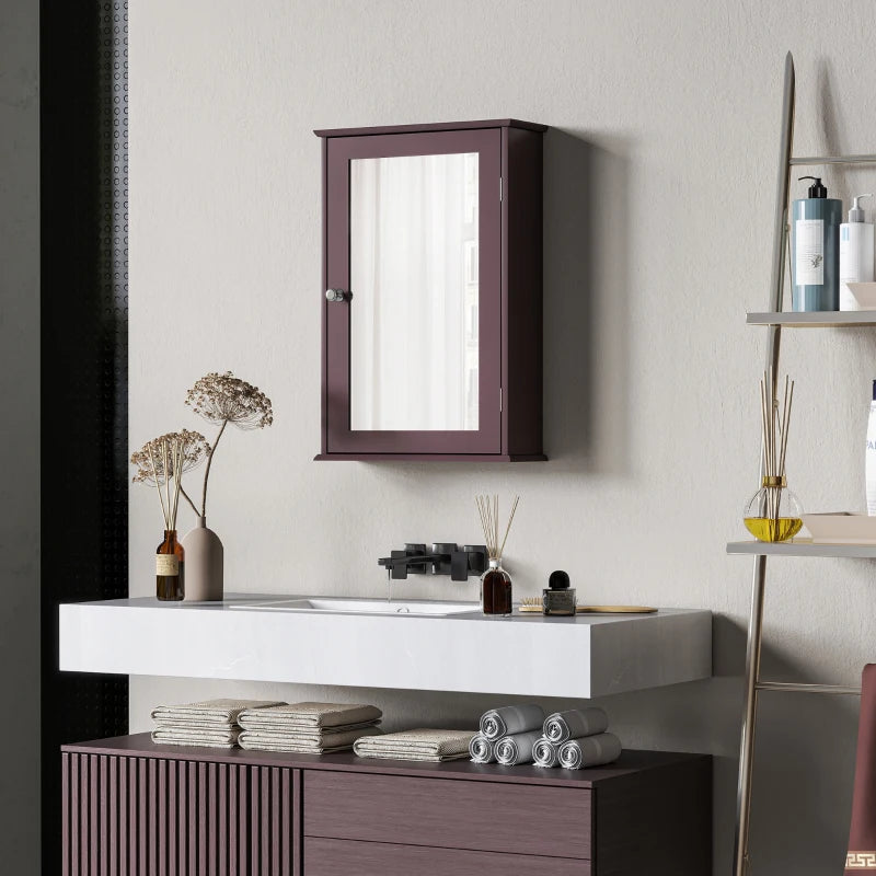 Bathroom Mirror Cabinet, Wall Mounted Medicine Cabinet with Door and Shelves, Dark Brown