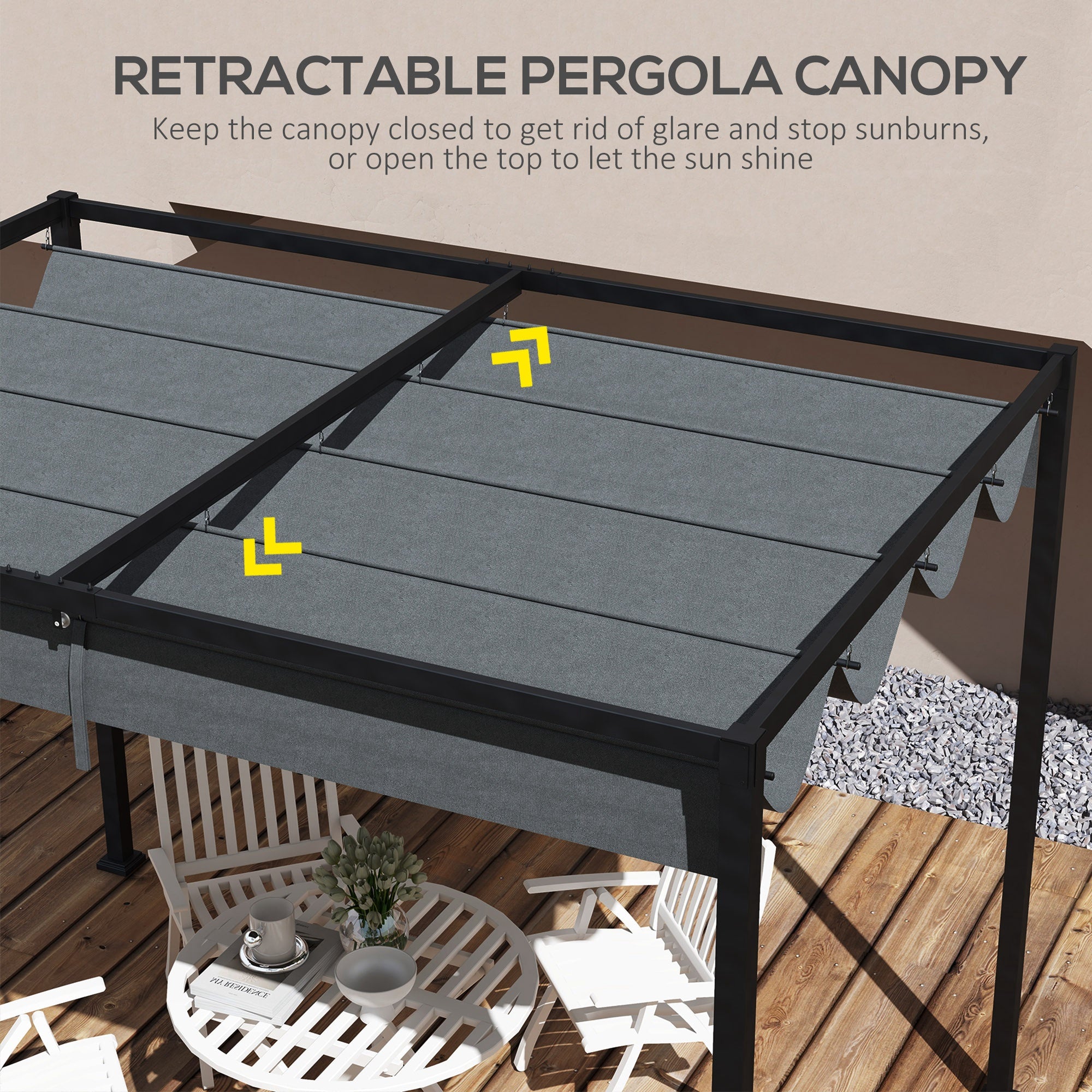Outsunny Pergola Canopy, Retractable Sun Shade Cover for 9.8' x 7.1' Pergola, UV30+ Protected, Dark Grey 