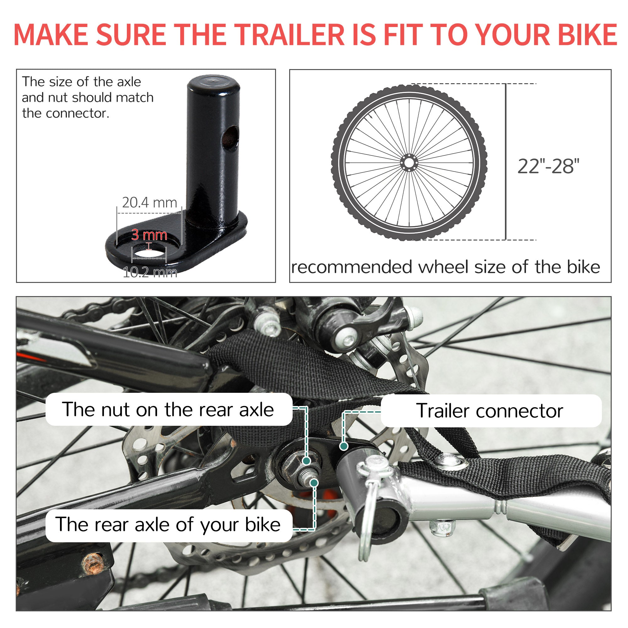 Aosom Bicycle Cargo Trailer with Cover Bike Luggage Carrier Cart Black Red 