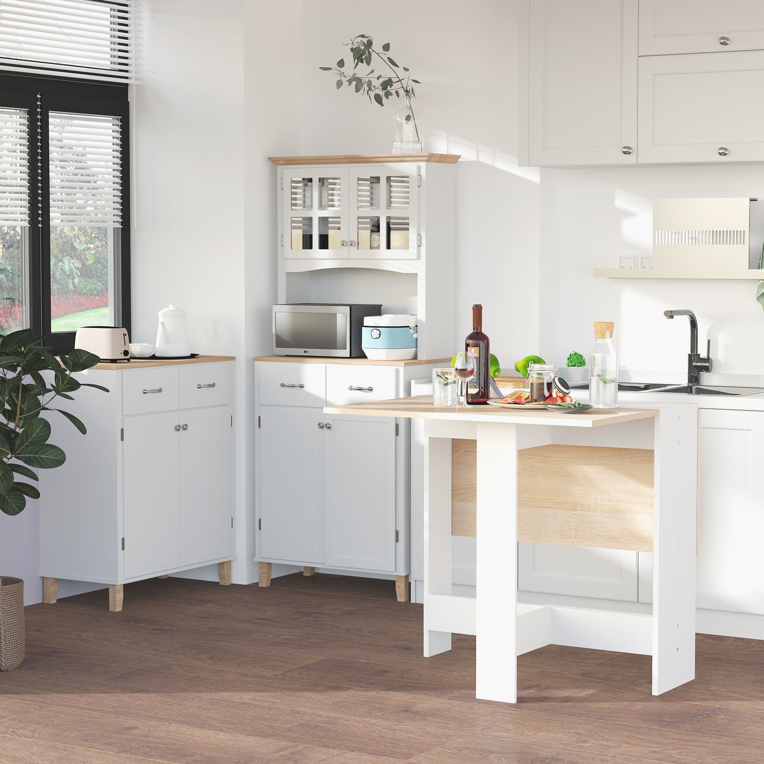 HOMCOM Drop Leaf Table Wood Folding Dining Table Multi-Use Side Table Dining Desk Space Saving Home Furniture White/Oak 