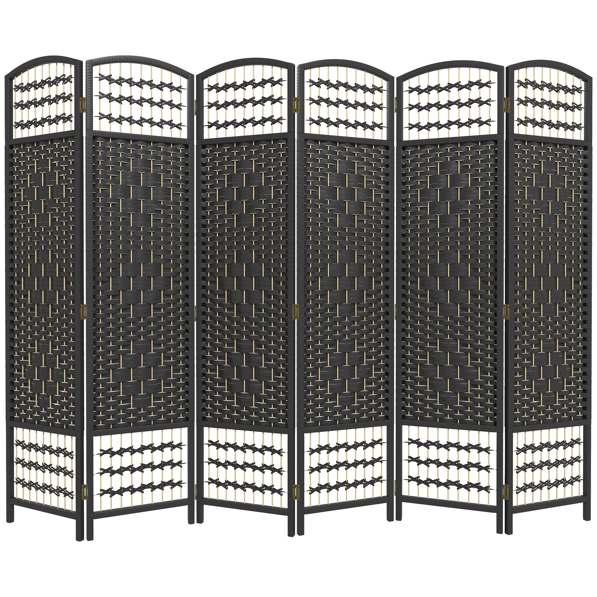 HOMCOM Stylish Wave Room Divider Screen: 6-Panel Folding Fiber Privacy Partition for Home & Office, Black 