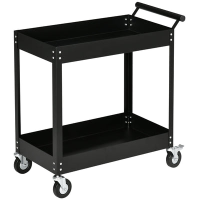 DURHAND Mobile Tool Station: 2-Tier Rolling Steel Utility Cart with 330lbs Capacity for Workshops & Garages, Black 