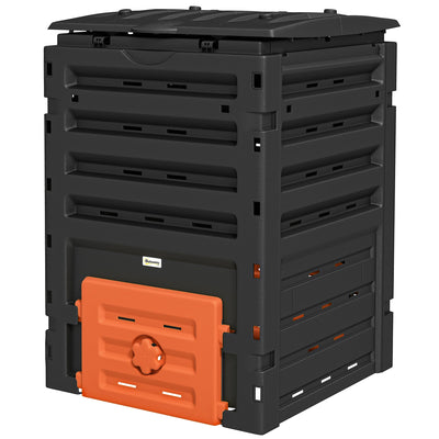 Outsunny Compost Bin, Garden Composter with 80 Vents and 2 Sliding Doors, 120 Gallon (450L), Orange 