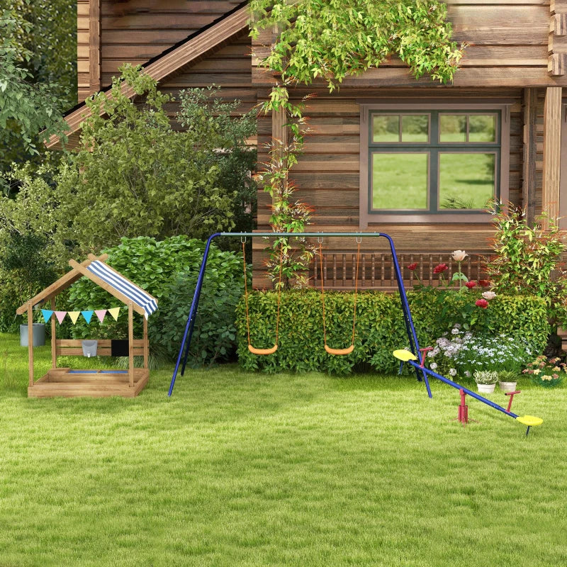 Outdoor Wooden Sandbox with Cover for 3-7 Years Old, Backyard, Brown