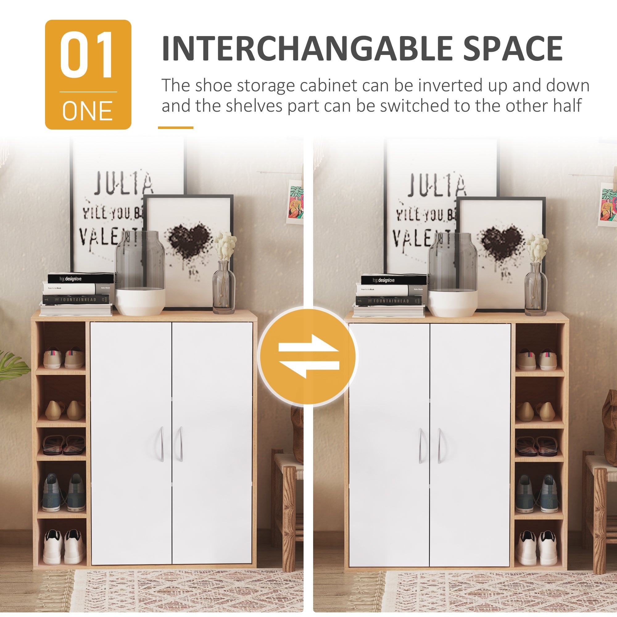 HOMCOM Organizational Haven: Freestanding Storage Cabinet with Adjustable Shelf, Perfect for Living Room, Entryway, Hallway, White Wood 