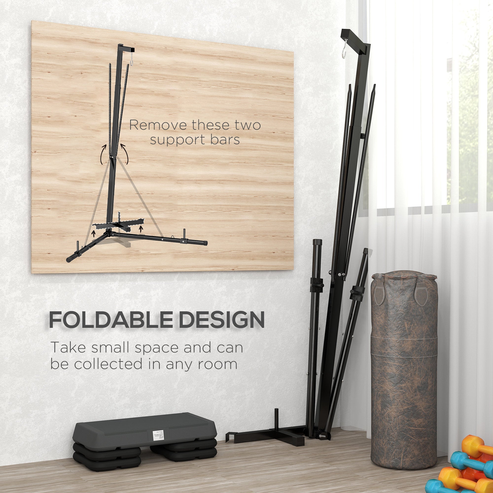 Soozier Adjustable Height Punching Bag Stand Foldable Heavy Bag Stand with Weighted Base for Boxing Training Home Gym 
