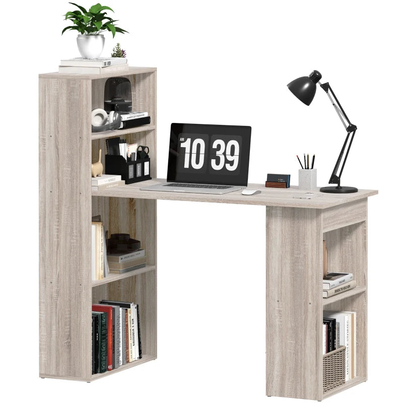 Computer Desk with Storage, PC Table with Bookshelf for Home Office, Study Room, Oak