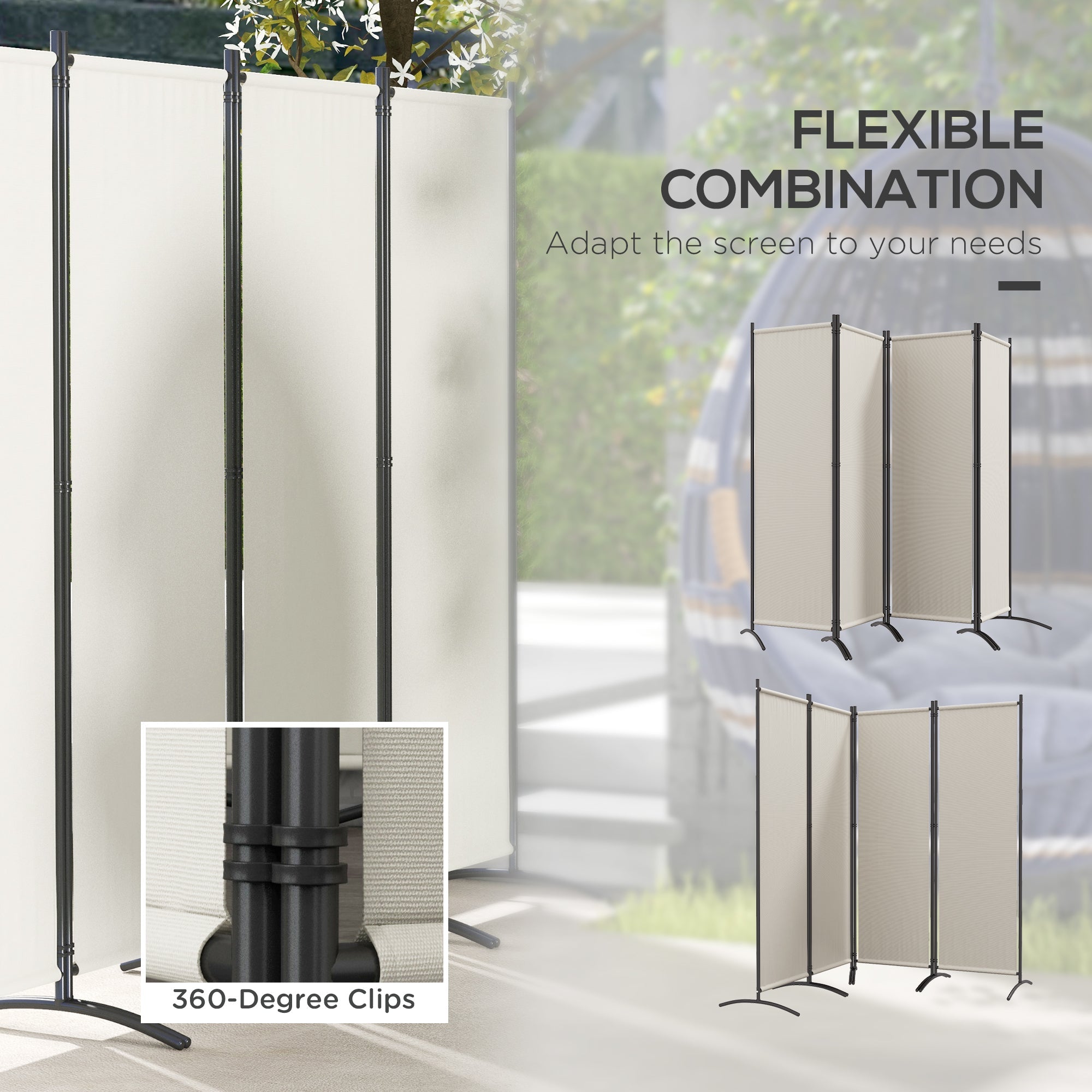 Outsunny Folding Room Divider, Privacy Screen for Patio Backyard Pool Hot Tub, 5.6FT Tall, Cream White 