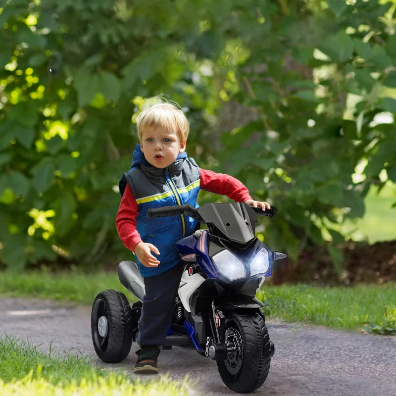Qaba Kids Electric Motorcycle Ride-On Toy with 3 Wheels, Music, Horn, Lights, Blue