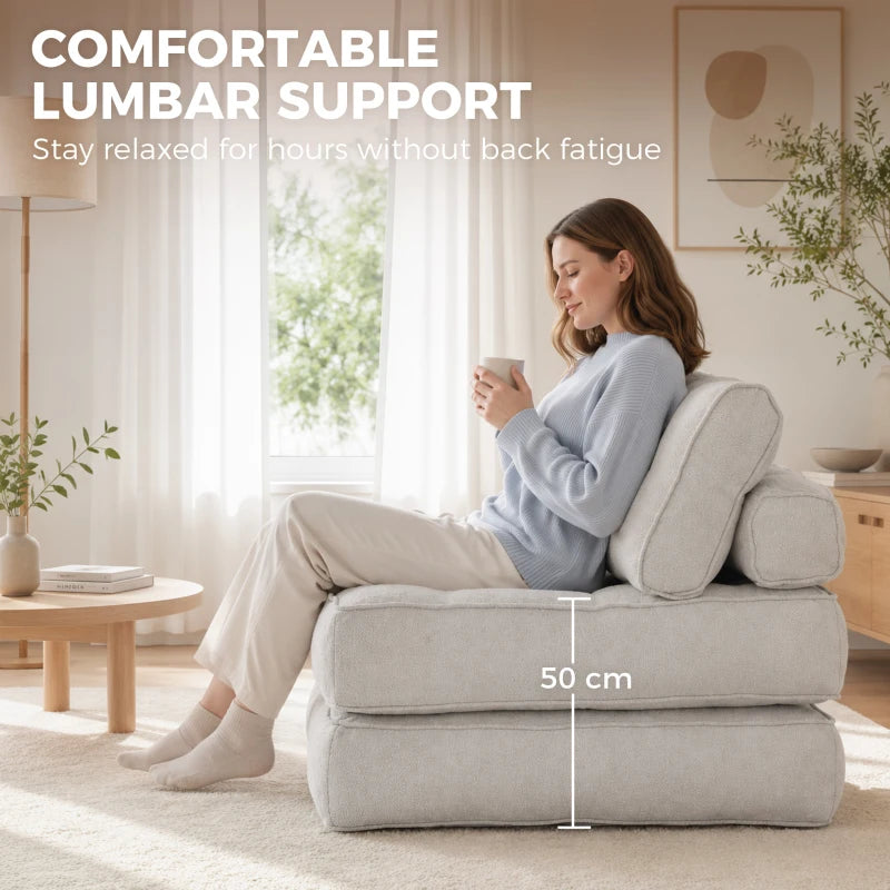 3-in-1 Folding Sofa Bed Chair with Thick Cushion & 2 Pillows – Beige Grey