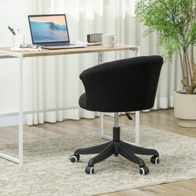 Armless Office Chair, Fluffy Computer Desk Chair with Adjustable Height, Swivel Wheels, Mid Back, Black