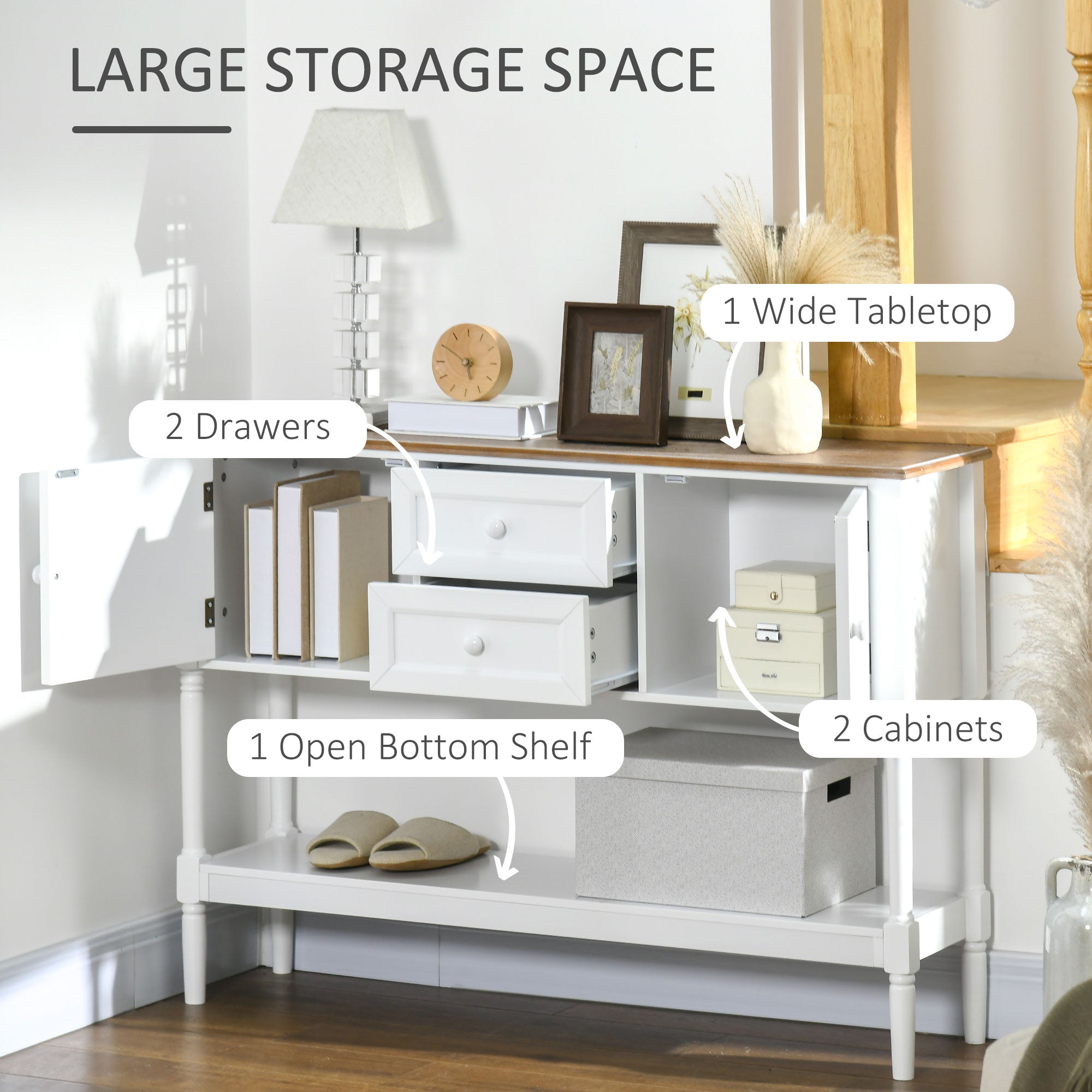 HOMCOM Retro Console Table: Vintage Sofa Table with Drawers & Cabinets, Entryway/Living Room/Bedroom, White 