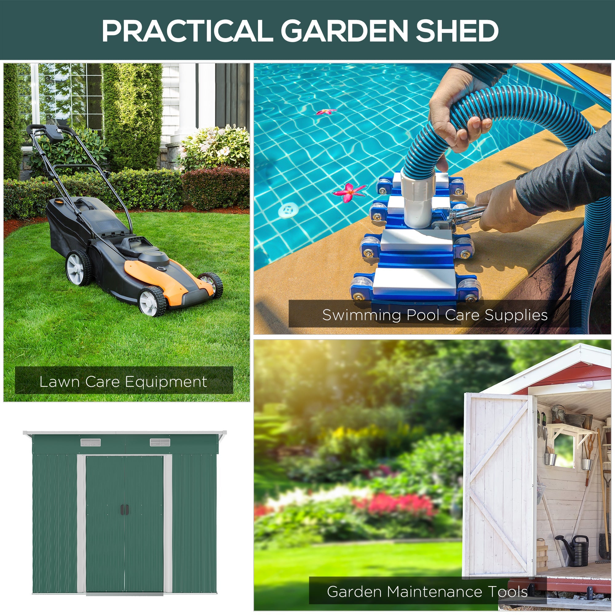 Outsunny 7'x 4' Metal Patio Storage Shed Garden Lockable Shed Tool Utility Storage Unit, Green 